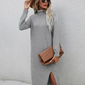 Abond gray long sleeve ribbed maxi seeater dress slit on the leg